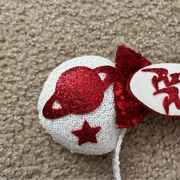 Pixar inspired Pizza Planet Red and White Minnie Mouse Ears - Picture 3 of 5